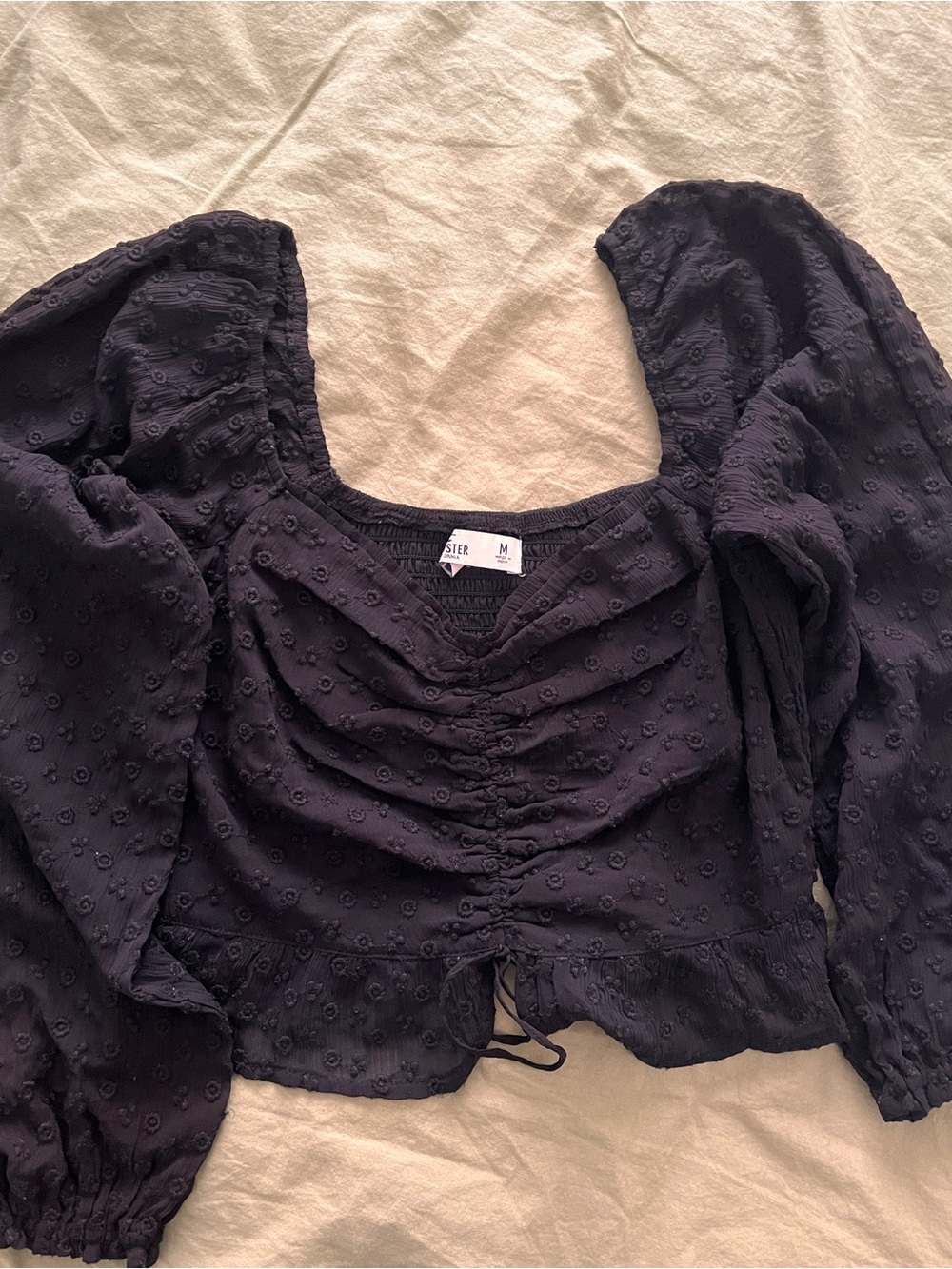 Hollister Black Ruched Square-Neck Crop Top